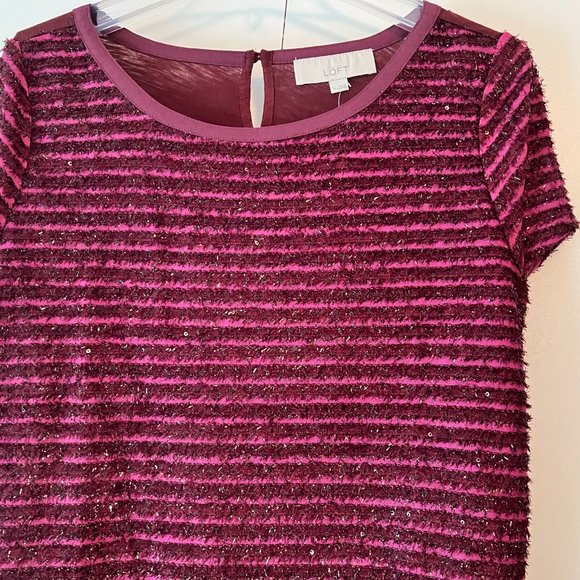 Loft Raspberry & Pink w/Silver Threads - Short Sleeve Top - Medium - Picture 2 of 6